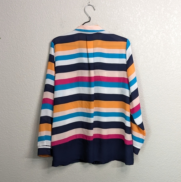 Chico's Multicolor Striped Chiffon Button Down Blouse Collared Long Sleeve 12/14 - Picture 2 of 11